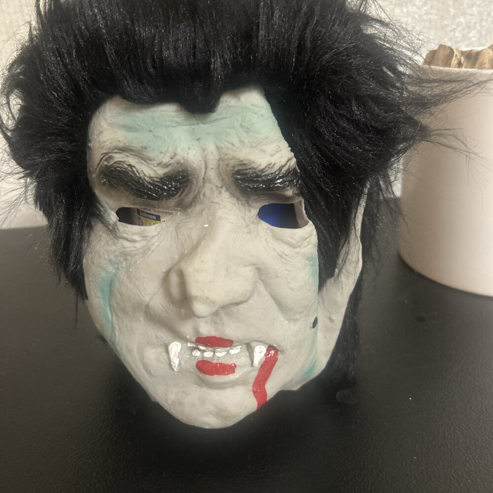 VTG Fun World Dracula vampire ghoul latex lined mask hair Halloween costume